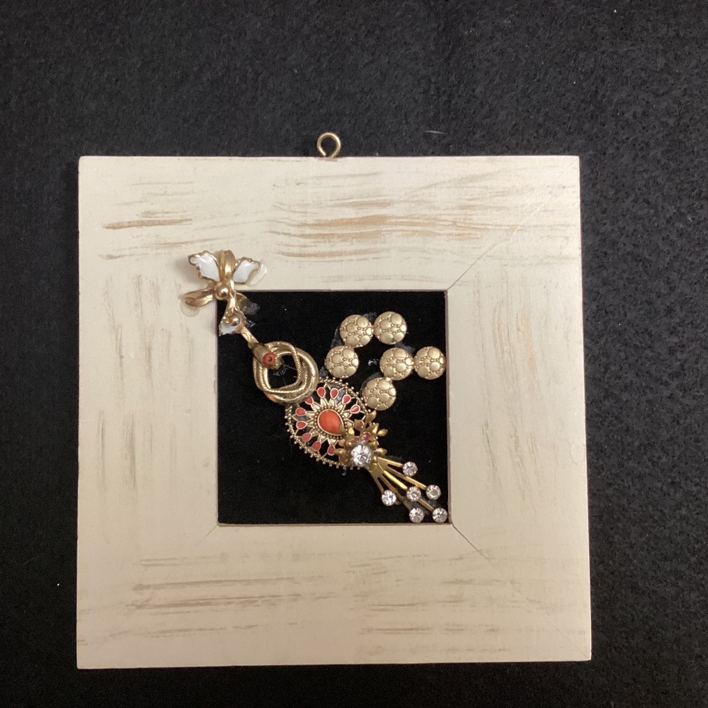 Hand crafted hummingbird art vintage - broken jewelry repurposed - picture - art